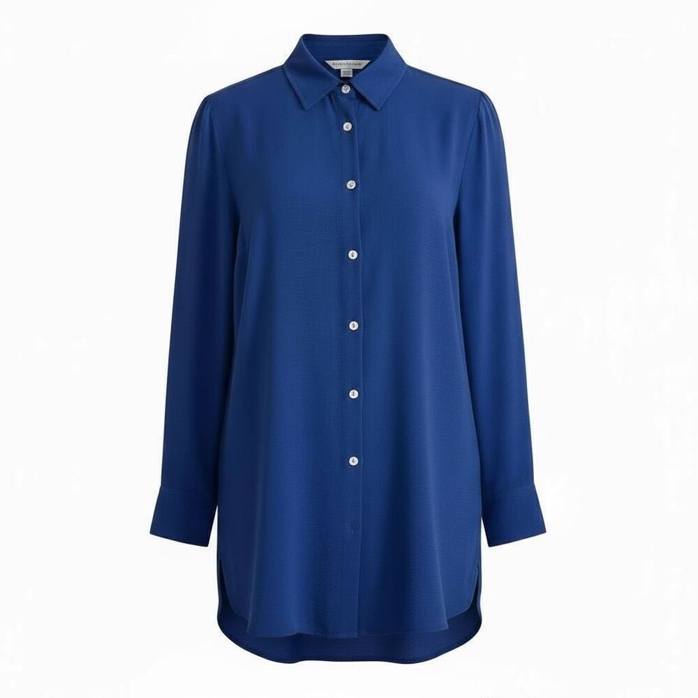 NWT Counterparts Long Sleeve Button Down Tunic Shirt Blouse Blue Size Small